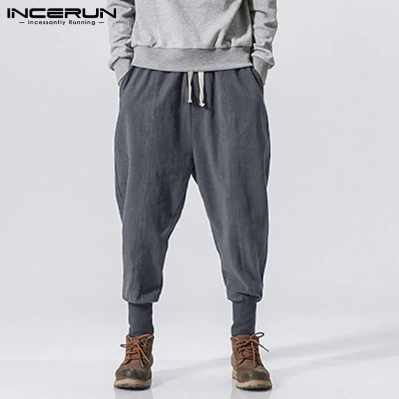 Incerun Men Harem Pants Conmstring Cotton Joggers Solid 2020 Streetwear Drop-Drop-Crotch Prouts Men Draggy Discal Discal Switcal S-5XL1280P