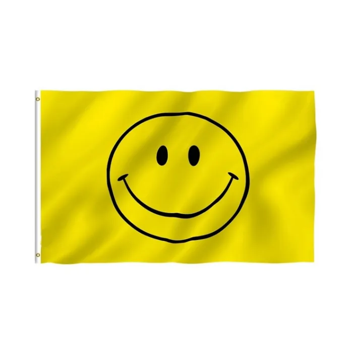 Banderas amarillas con cara sonriente de 3 x 5 pies para chicos: colores vivos para exteriores, interiores, alta calidad con ojales