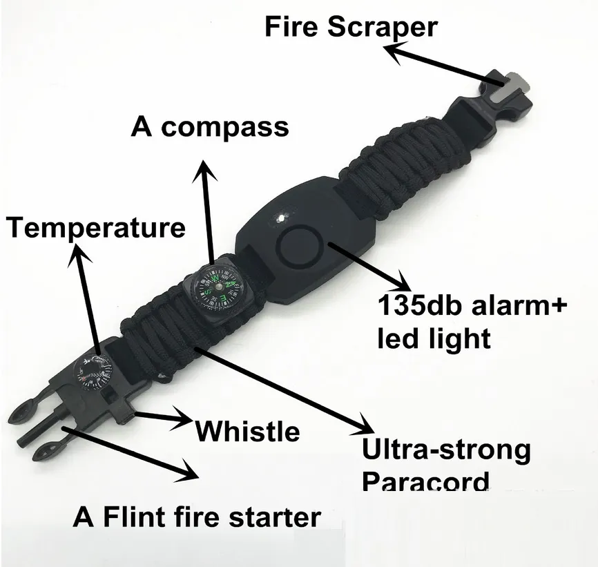 Wrist Watch Personal Alarm Przenośny Alarm Alarmowy Alarm Dla Kobiet Mężczyzn Uczeń Dzieci eldely z LED Light z kompasem i Temperatu