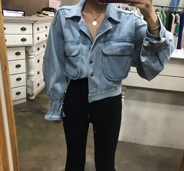 Womens Loose FIT Short Cropped Button Down Jean with Pockets Coat Denim  Jacket