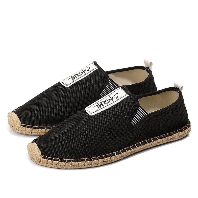 Homens Espadrilles Sapatos Moda Respirável Lona Sapatos Preto Brown Linho Casual Men Sapatos