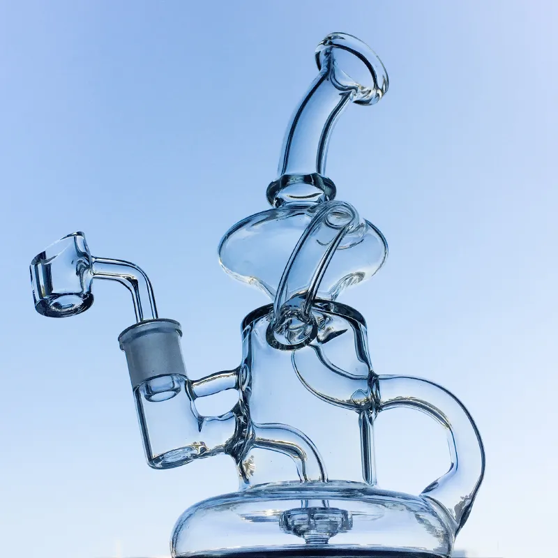 최신 Klein 토네이도 여과기 유리 봉 8 인치 재활용 물 파이프 14mm 여성 공동 오일 Dab Rigs with Quartz Banger 또는 Bowl