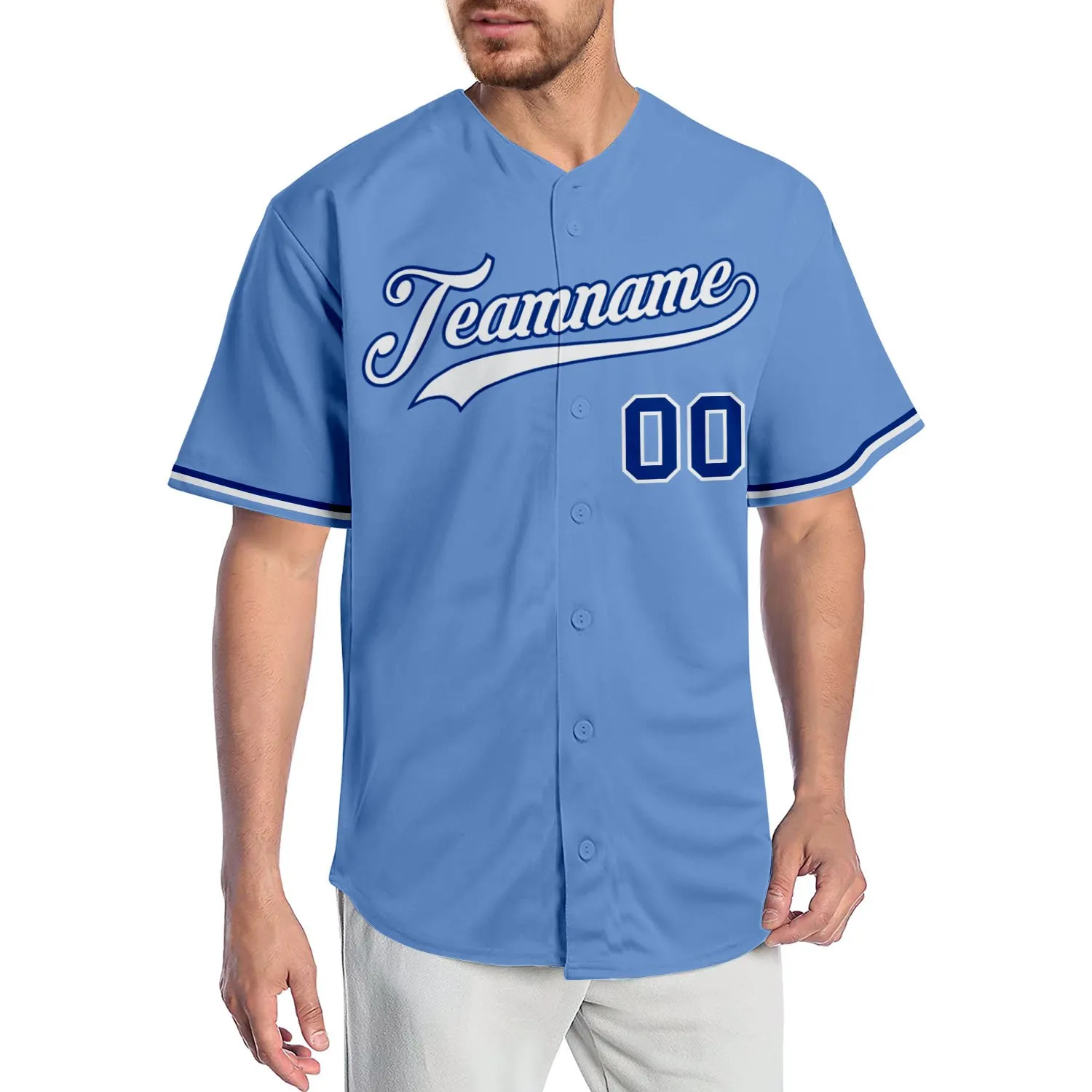 Niestandardowy jasnoniebieski biały-royal-009 autentyczny koszulka baseballowa