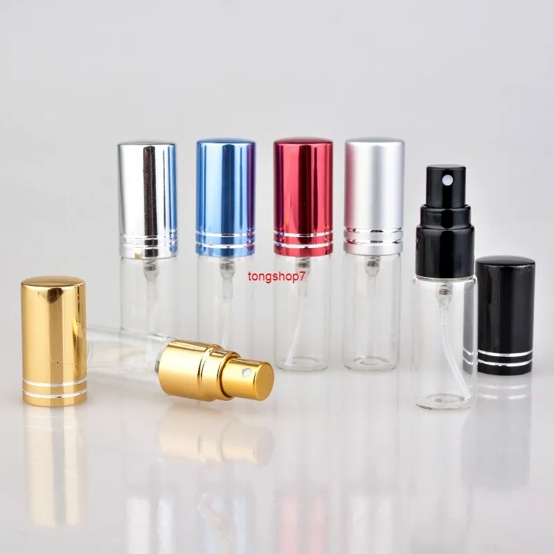 100 Teile/los 5ML Mini Tragbare Bunte Glas Parfüm Flasche Mit Aluminium Zerstäuber Leere Kosmetik Behälter Für Travelshipping