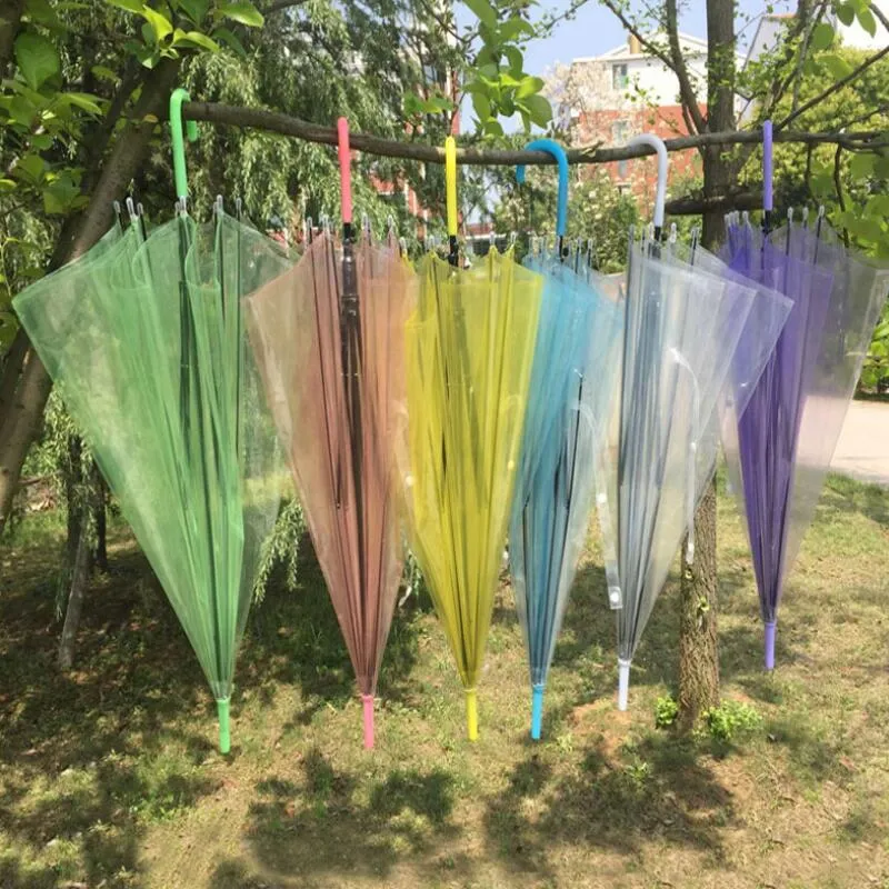 Paraguas transparente para espectáculo de danza, paraguas de mango largo, sombrilla de playa colorida para hombres, mujeres y niños, paraguas LX3899
