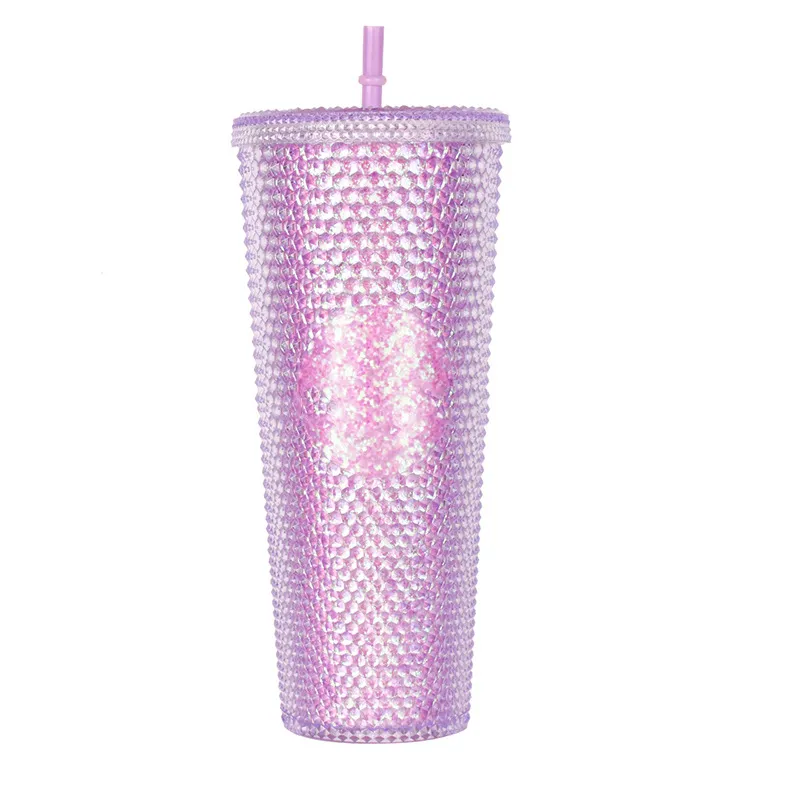 High Quality Multi Color Durian Laser Straw Cup Mugs 710ML Plastic Cold Drink Coffee Cup Gift Cups XG0375