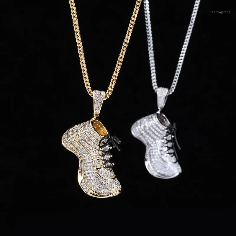 Gargantillas Cubic Zircon Gold Zapato grande Colgante Collar Hip Hop Street Style Acero inoxidable Front Back Chain1