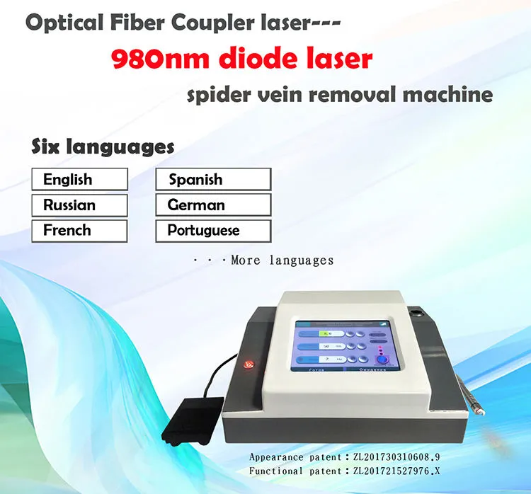 2022 المحمولة 980nm ديود الليزر إزالة الأوعية الدموية الأحمر الأوعية الدموية العنكبوت الوريد إزالة 980 نانومتر آلة الليزر