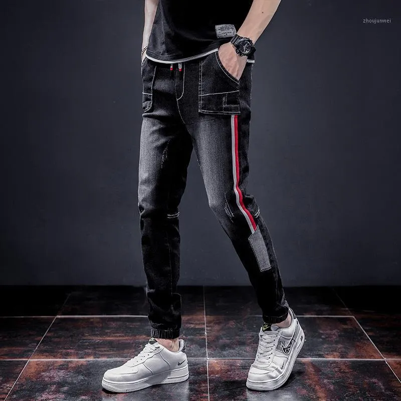 メンズジーンズ2022ファッションメンズパンツストレッチダークブルースキニーカジュアルスリムフィットデニム韓国風男性ズボン