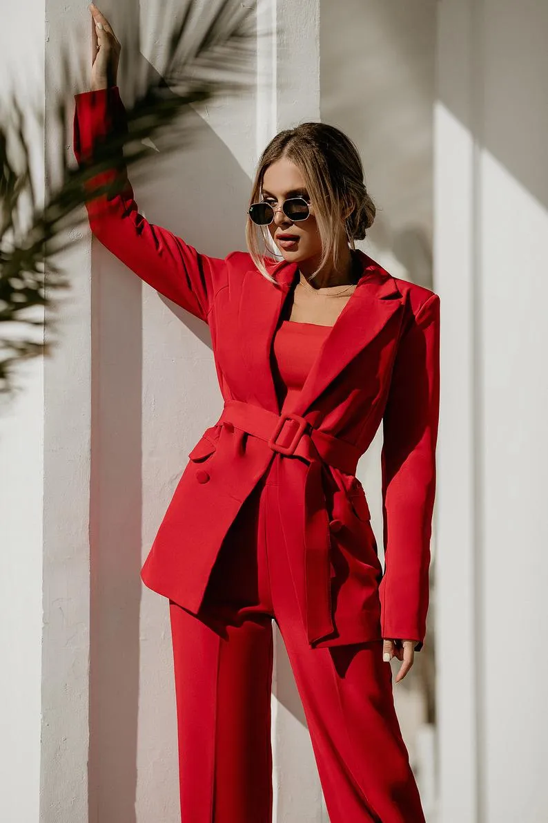 Rose Red Red Mother Of The Bride Pant Suits Office Formal Lady Blazer  Desgas De $412,02