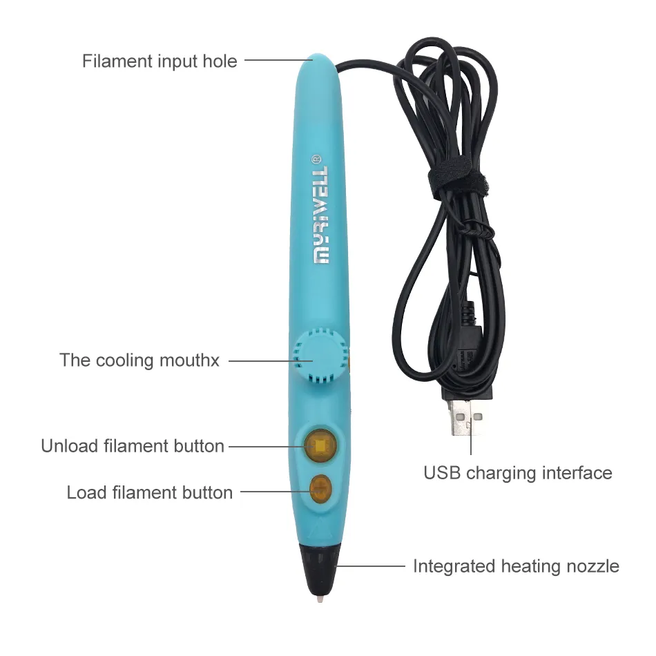 Wireless Charging Myriwell 3D Pen RP-200B, LED Screen 3D Printing