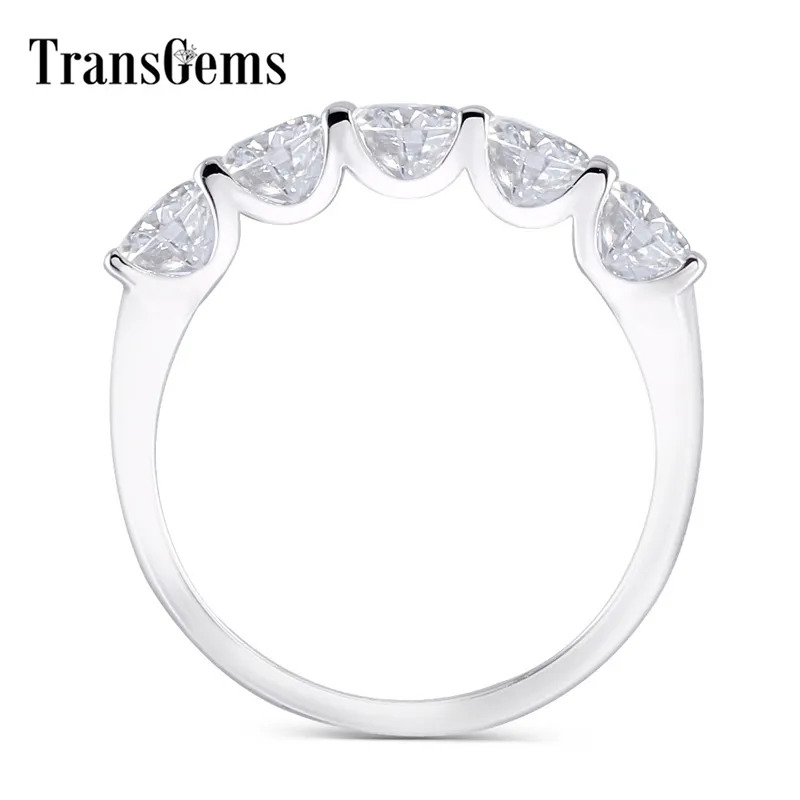 Transgems 1.25 ct CTW 4 mm F Color Sólido 14K 585 Oro blanco Media banda de bodas Banda de bodas de diamantes Y200620