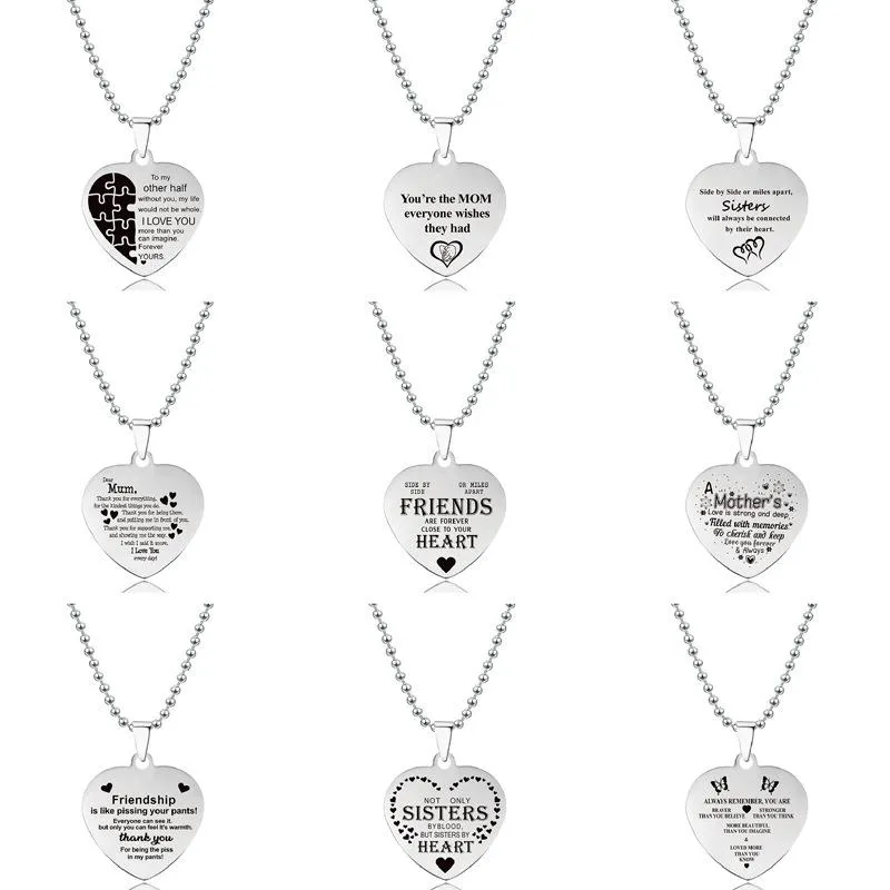 2022 nouveau pendentif coeur en acier inoxydable gravé lettres collier bijoux pour cadeau de noël