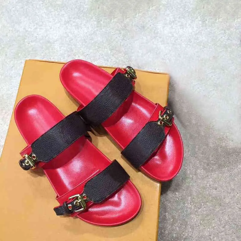 Women Summer Slippers slide BOM DIA FLAT MULE 1A3R5M Cool Effortlessly Stylish Slides 2 Straps with Adjusted Gold Buckles sandals box large size 35-42