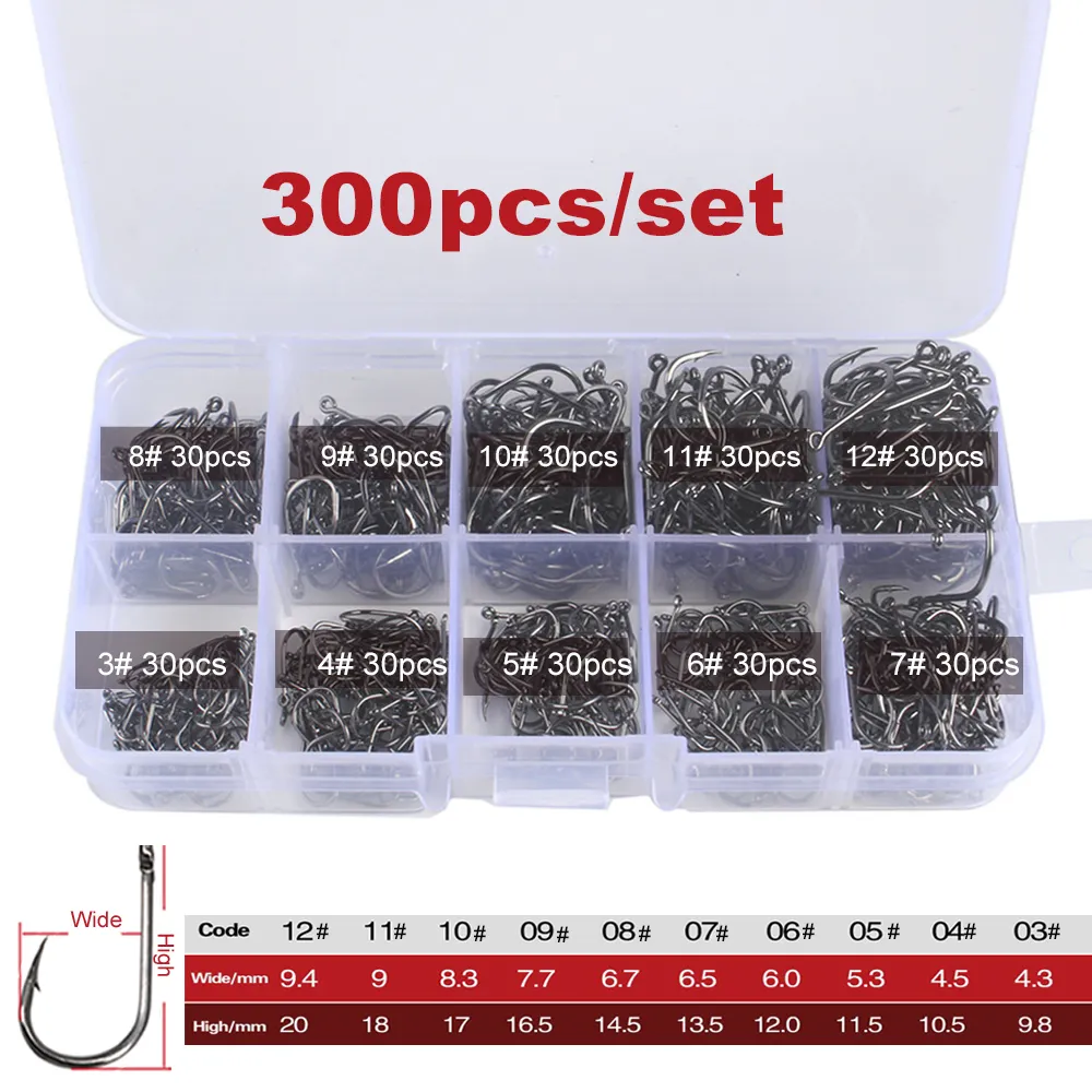 300PCS Small High-Carbon Steel Barbed Fishing Hooks with Holes, 10  Specifications of Fishing Hooks, Portable Boxed Hooks, Powerful Hooks That  Can