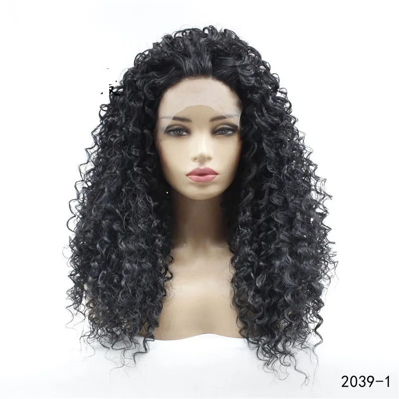 Afro Kinky Curly Synthetic Lace Front Pigs 14 ~ 26 inches Black 1 # peruk 2039-1