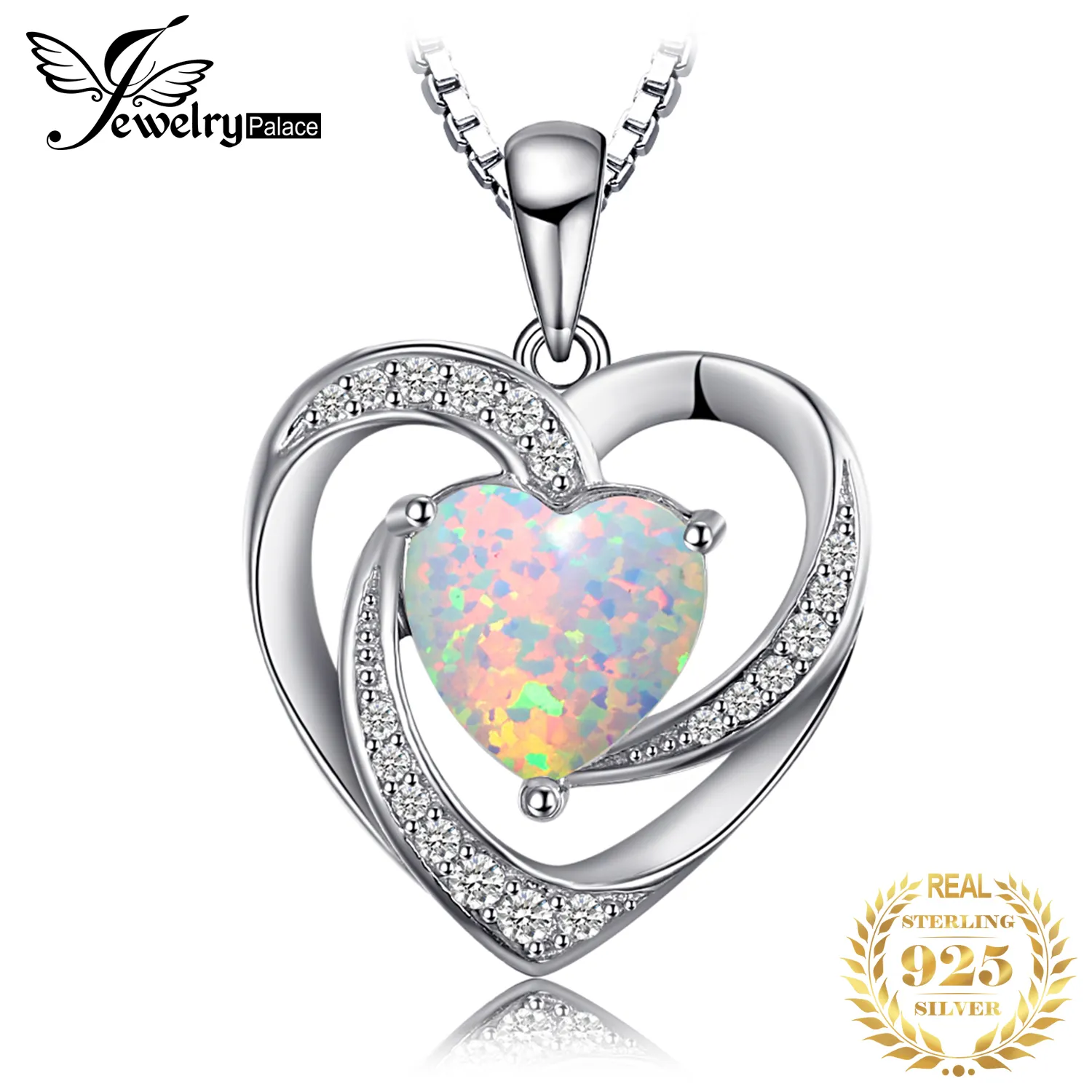 JewelryPalace Heart Created Opal Pendant Necklace 925 Sterling Silver Gemstones Choker Statement Necklace Women No Chain LJ201009