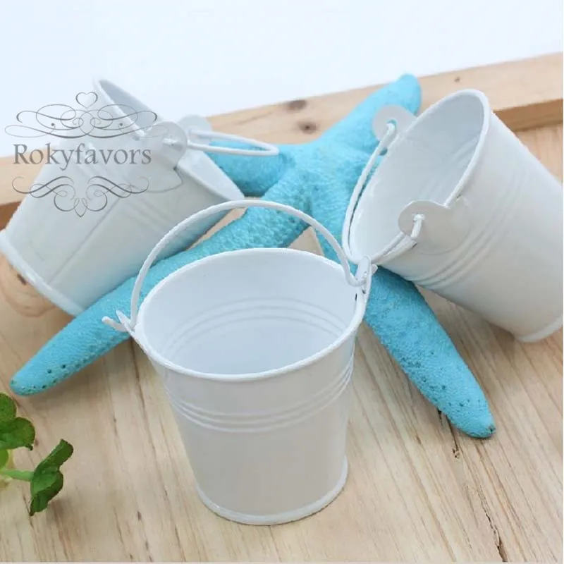 100st eleganta vita mini pails bröllop favoriserar tenn pails tenn godis låda succulent växt hink baby shower event party supplies