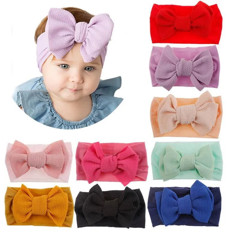 Nova 10 Cores Baby Girl Big Bow Nylon Headband Moda super macia dos doces Cor Bohemia Bow menina infantil arcos de cabelo Acessórios headband