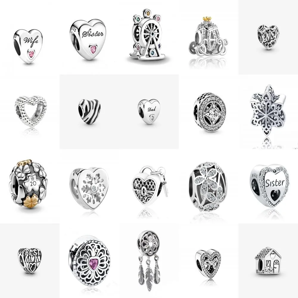 Brand New 925 Silver Wisiorek Kształt serca Nadaje się do Pandora Bransoletka Drobne Koraliki DIY Biżuteria Damskie Prestiżowe Prezenty Wakacyjne