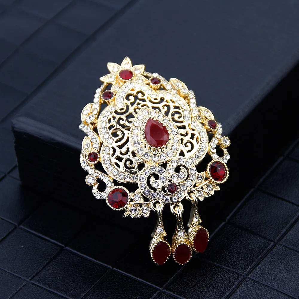 Moroccan Gold Caftan Brooch Full Crystal Hijab Lapel Flower Pin For Womens  Wedding Dress Boho Jewelry Wholesale Sunspicems From Miniflower, $45.23