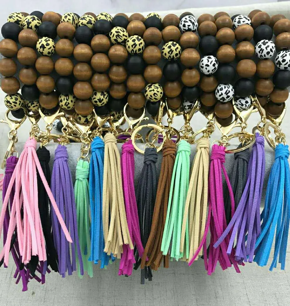 Cross-fronteira multicolor Multicolor Handmade Bead de Madeira Pulseira Coreano Veludo Tassel Pingente Chaveiro