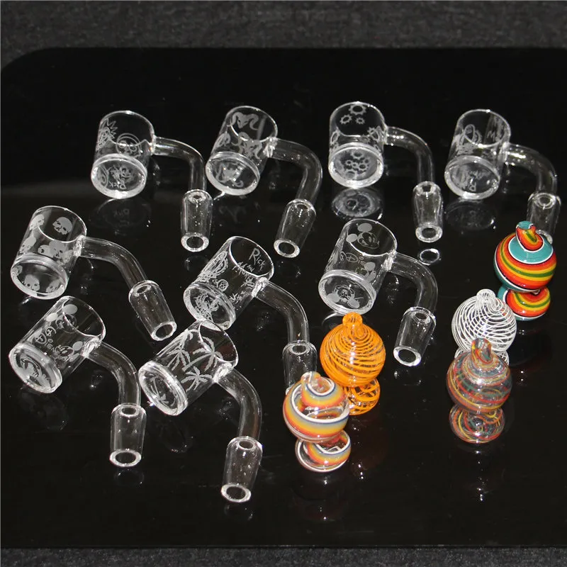 Clous de banger de quartz de 25 mm avec bouchons de carburateurs à bulles de verre Articles divers 10 mm 14 mm 18 mm Femme Mâle 45 Clous de quartz à 90 degrés pour plates-formes pétrolières