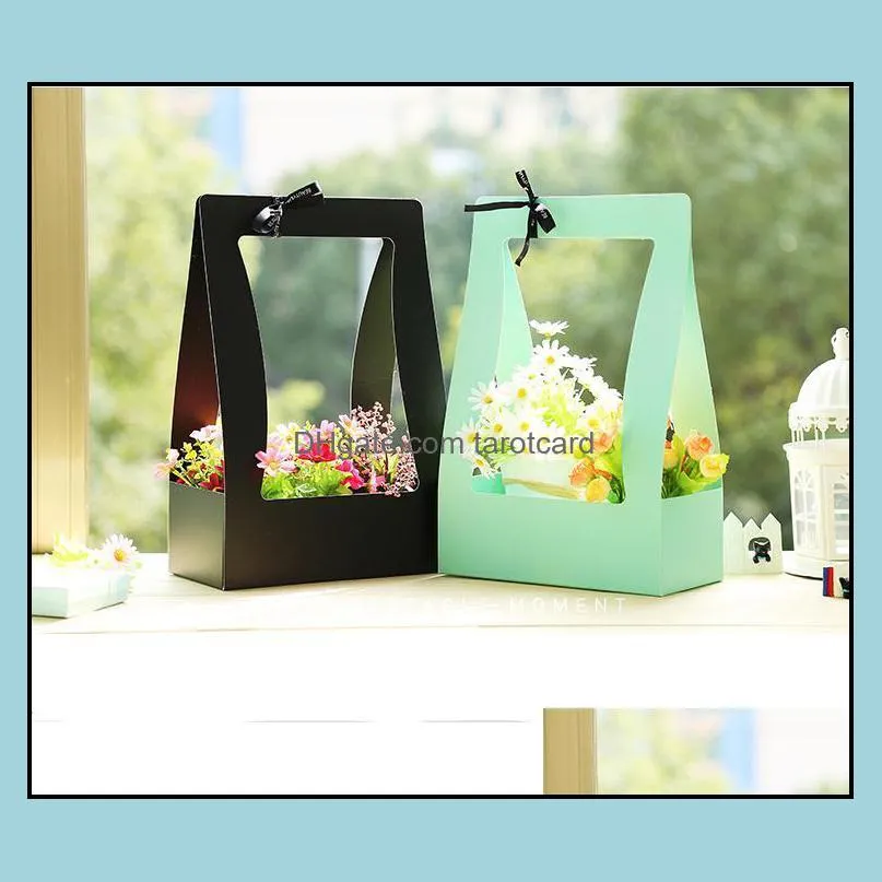 Portable Flowers Boxes Paper Flower Basket Florist  Flower Carrier Holder Home Decoration Wholesale