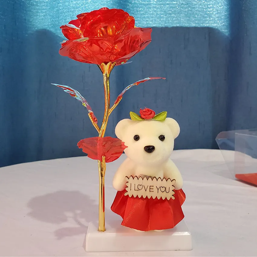 LED da folha de ouro banhado Rose Com Urso Snowman luminosa subiu Flor Luz Choque Golden Rose Wedding Dia dos Namorados Presente de Natal GGA3770-1