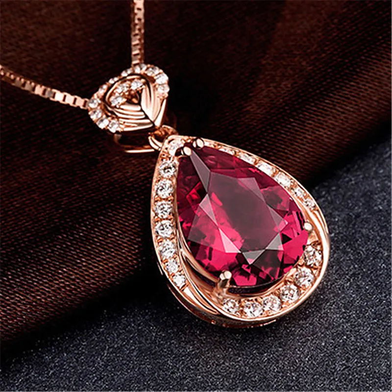 Rose Gold Water Drop Necklace With Diamond Pendant Elegant Wedding ...