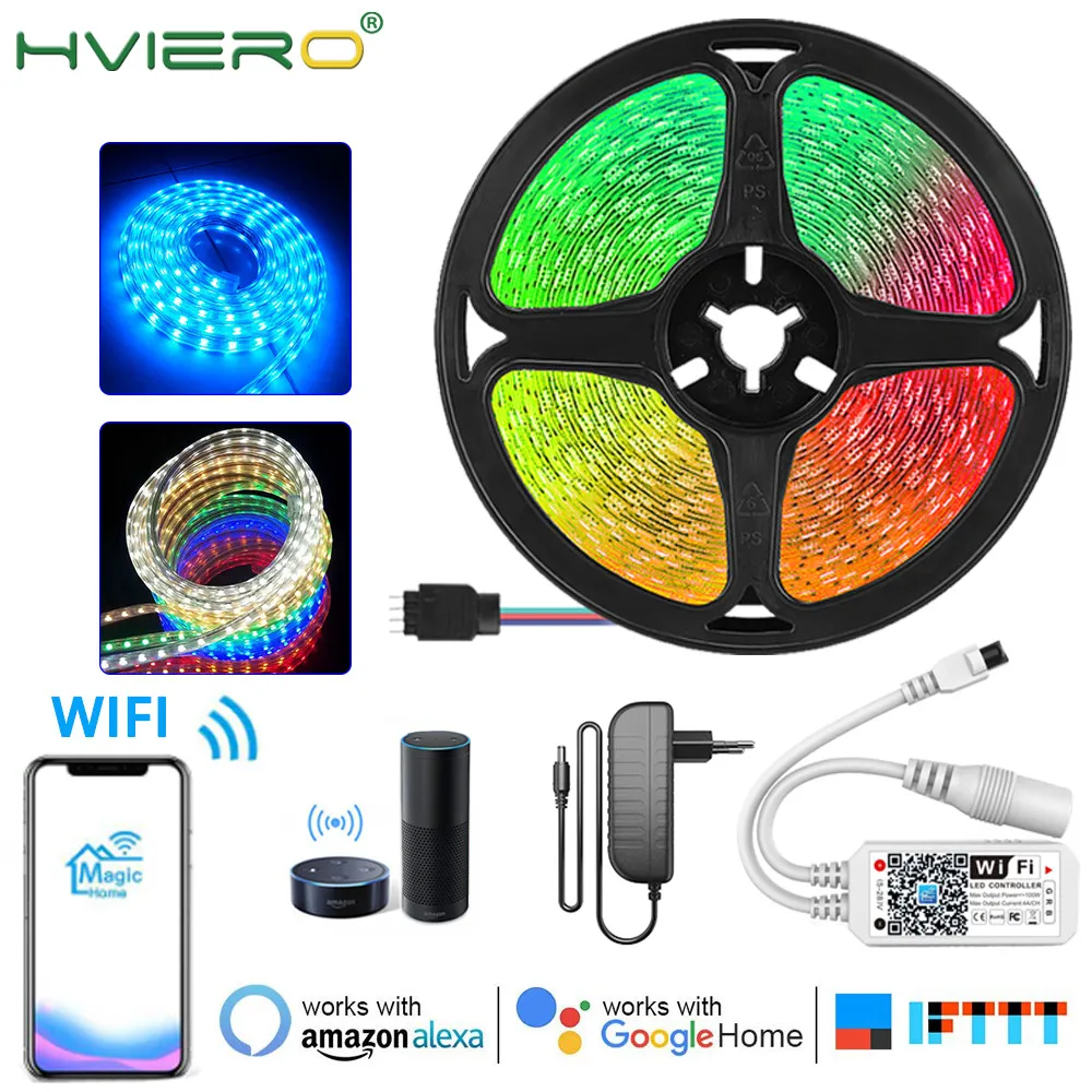 2835 5050 RGB LED'leri ile LED şerit ışığı Işıklar 5m Güvenli Epoksi Şeritler WiFi Ses Bluthtooth Akıllı Telefon Uygulama Kontrolör Dekoratif Lamba Seti 12V