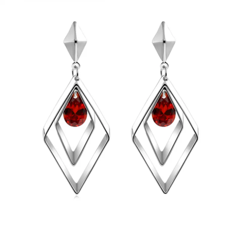 Diamond Rhombus örhängen dinglar röd svart kristalluttalande öronringar mode smycken för kvinnor vilja och sandig gåva