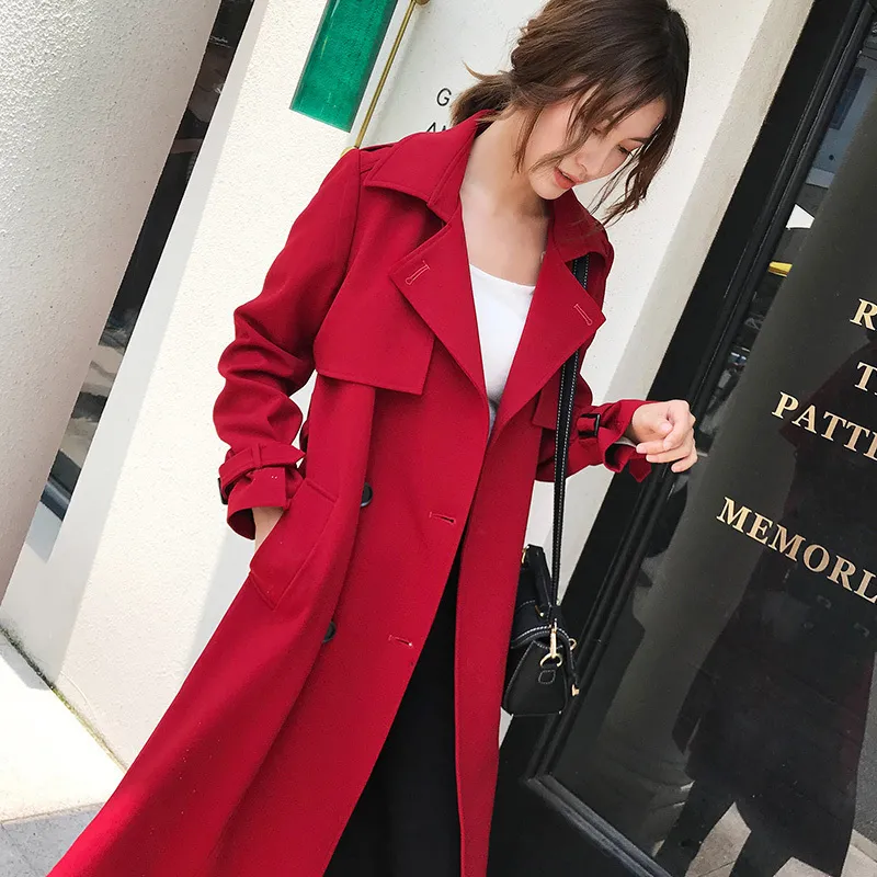 Chic Double Breasted Long Long Red Trench Coat With Belt Perfect For Fall Autumn Fashion From Lu006 42.27 DHgate.Com