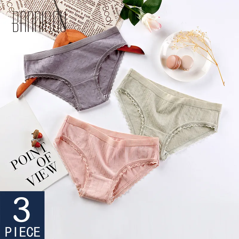 3 Pieces Cotton Underwear For Woman Female Panties High Quality Soft Lace  Briefs For Woman Underwear Cotton 2020 New BANNIROU LJ200822
