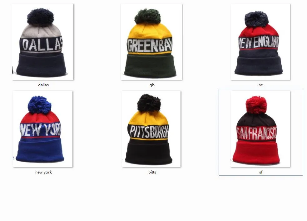 Nya mössor fotbollmänniska 2020 Sport Stickad hatt Pom Pom hattar HOT NY GB SF NE TEAMS KNITS MIX och matcha alla lock