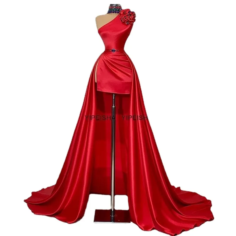 댄스 파티 드레스 yipeisha vestido de bailbe vermelho com Gola Alta Baixa Assimétrica 하이 -LO, Vestido de Festa de Cetim Personalizado Personalizado