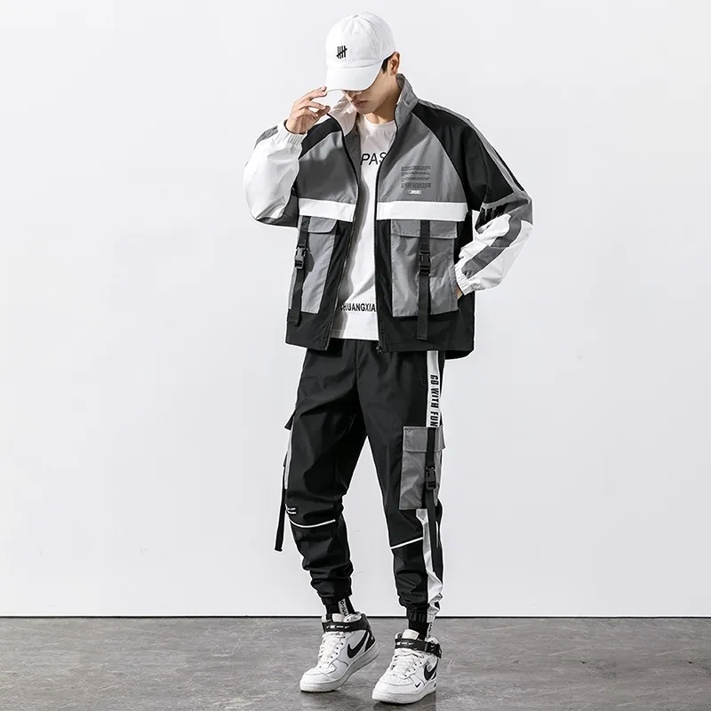 남자들은 힙합 바지 + 자켓 정장 패션 하이 스트리트 티셔츠 여름 streetwear 조거 바지 세트 패션 남자 운동복 201201