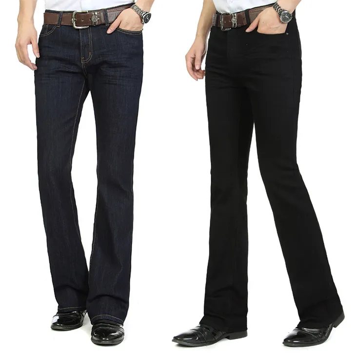 Мужские разбрызгивые ноги брюки с высокой талией длиной вспышки для Bootcut Black Hommes Bell Нижные джинсы джинсы 201111