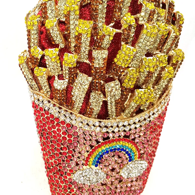 Rainbow Diamond French Fry Fries Crystal Rhinestone Purse For Bridal Wedding Womens Evening