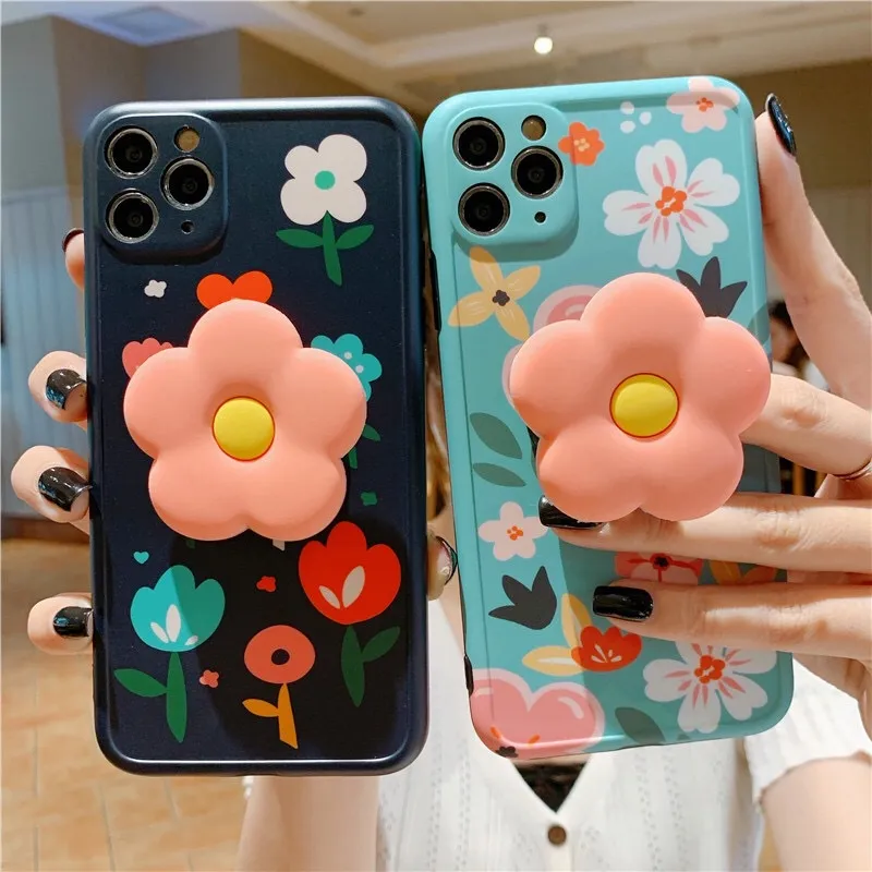 Rero Cute Flower Liście Uchwyt Stojak Obudowa na iPhone 11 11Pro Max XR XS Max X XS 7 8 Plus 11Pro SE 2020 Składana pokrywa wspornika