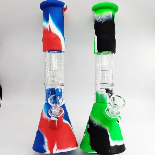 Silikon Bongs Vattenrör Hookah Bong med rökning Tillbehör Skål Glas Downstem Dab Rigs Reclaim Concentrate Straw Pipes