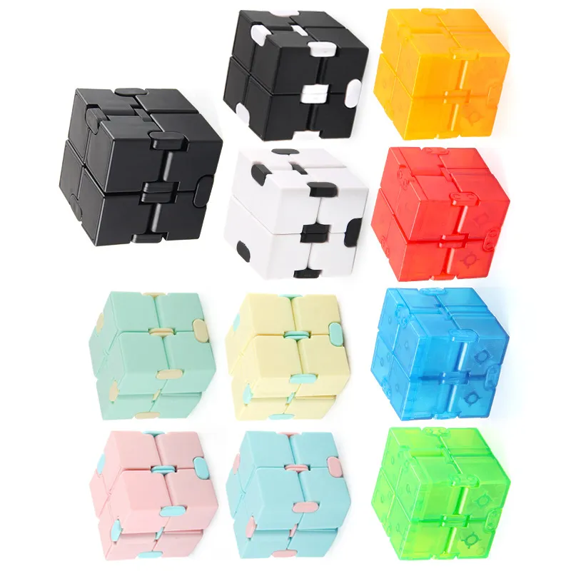 Fidget Decompression Toy Infinity Cube Transparent Color Cubic Puzzle Anti Finger Hand Spinnare Roliga Leksaker För Vuxna Barn ADHD Stress Relief Gifts Opp Bag