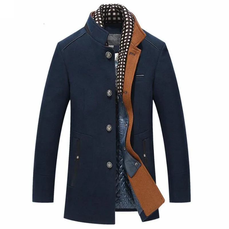 Męska wełniana mieszanka Abrigo Slim Fit Hombre Winter Coat Men Scarf Collar Wiatroodporna Zagęszczona Wełniana Płaszcze Męskie Outwear Kurtka Gruba Ciepła Parka