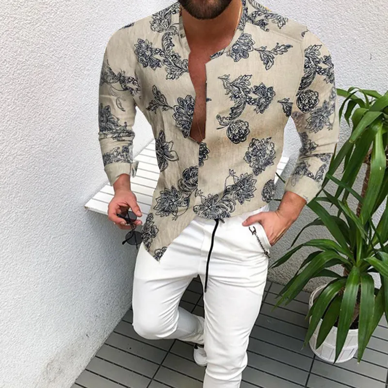Chemise d'été à manches longues pour hommes, vêtements personnalisés, chemise à boutons, imprimé de fleurs, 218g