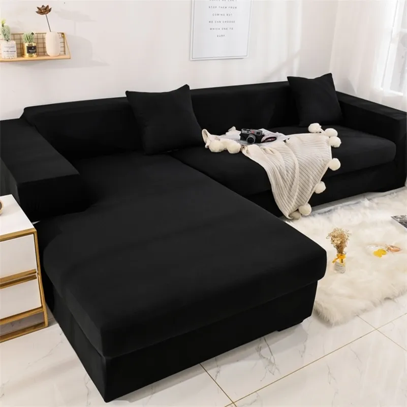 L-vorm nodig 2 stuks Solid Corner Sofa Covers voor Woonkamer Elastische Spandex Slipcovers Couch Cover Stretch Sofa Handdoek LJ201216