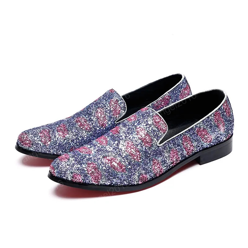 Casual Shoes Wedding Dress Men's Flats Genuine Leather Shoes Colorful Glitter Men Loafers Smoking Slipper Plus Size