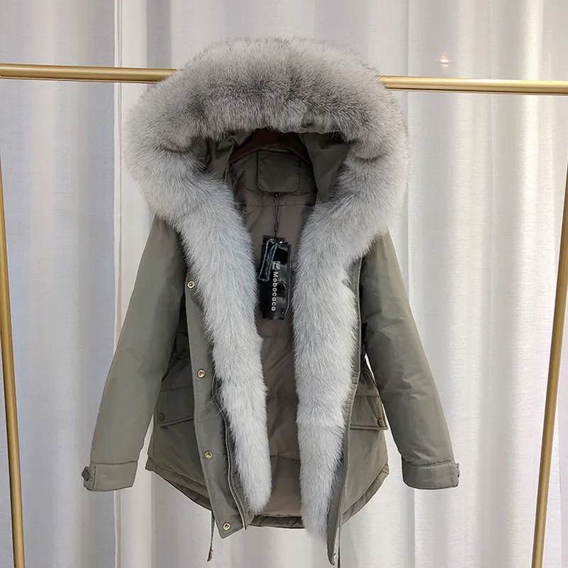 Янвеные большие натуральные лисы мех с капюшоном пальто зимние женщины 90% белая утка вниз куртка женские перо одежда негабаритные Parkas 201019