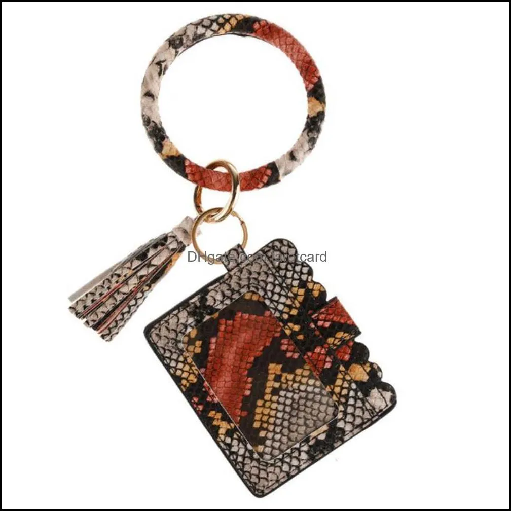 PU Leather Bracelet Keychain Wallets Credit Card Tassels Bangle Key Ring Holder Wristlet Handbag Lady Accessories