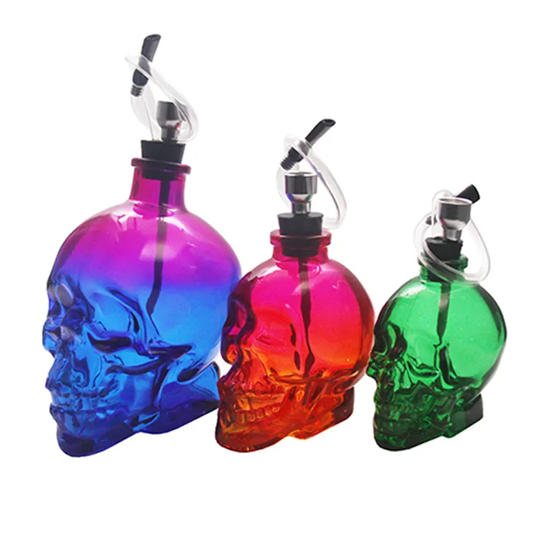 Glasbongs Shisha-Öl-Dab-Rig-Brenner 5,12 Zoll Bunter Totenkopf Recycle-Becher Bohrinseln zum Rauchen Lederschlauch Tragbarer Wasserpfeifenbrenner Shishas Bong