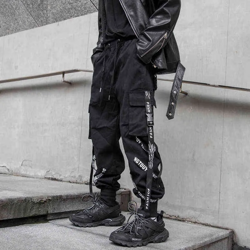 Новые мужские черные повседневные карманы Harem Pants Streetwear мужская мода хип-хоп грузовые брюки длиной до мужчин xxl 0214